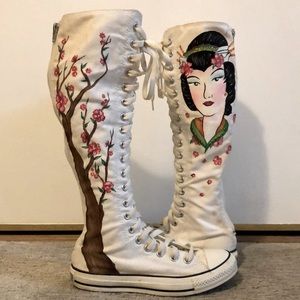 Custom Painted Converse Knee High Lace-up Boots size 7 women’s.